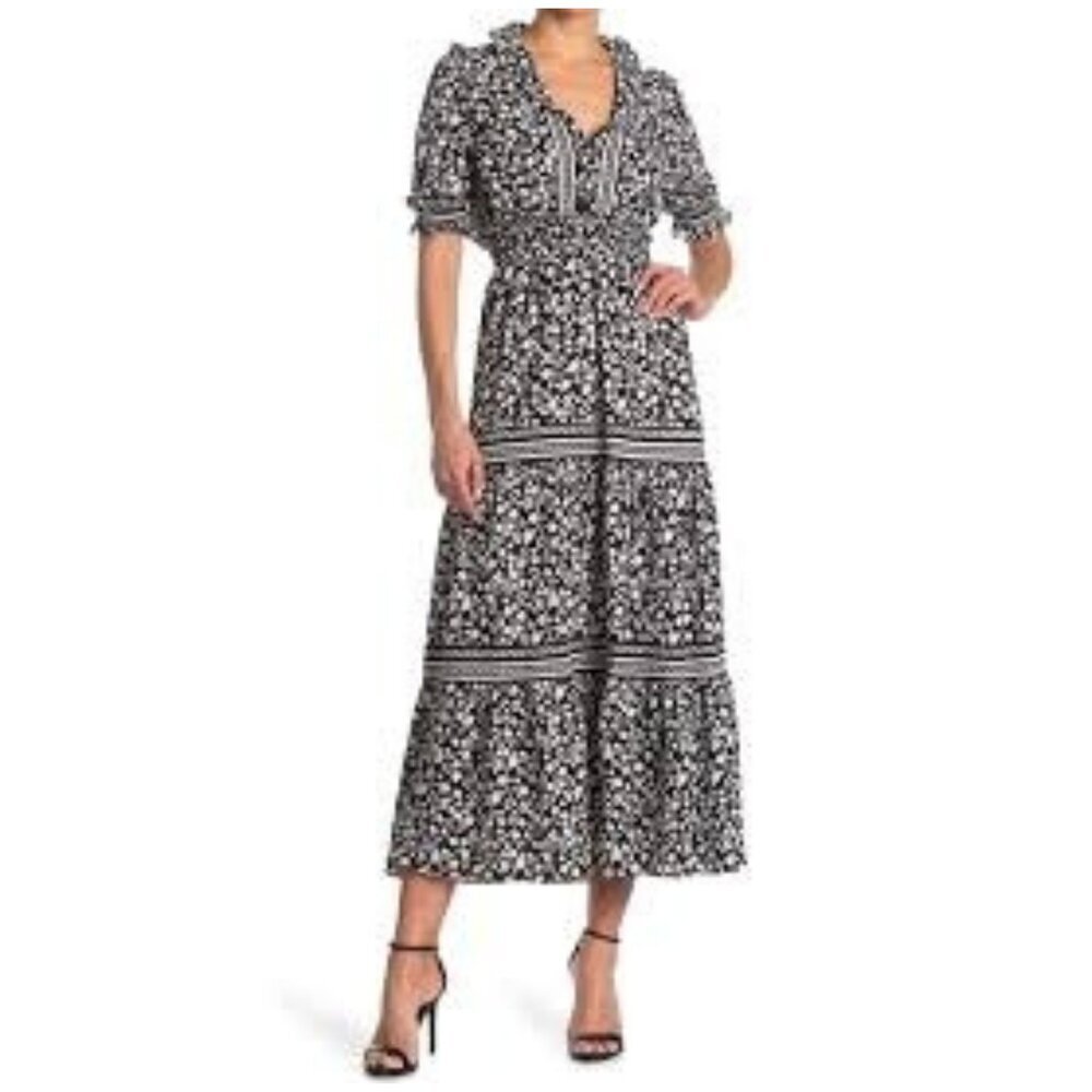 Max Studio Black Floral Prairie Maxi Dress XS